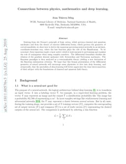 Connections between physics, mathematics and deep learning