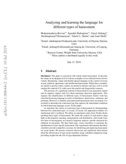 Analyzing and learning the language for different types of harassment
