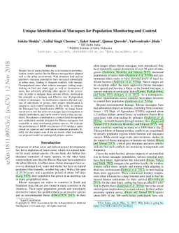 Unique Identification of Macaques for Population Monitoring and Control