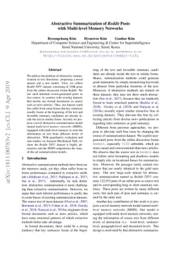 Abstractive Summarization of Reddit Posts with Multi-level Memory
  Networks