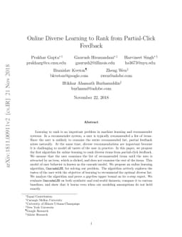 Online Diverse Learning to Rank from Partial-Click Feedback