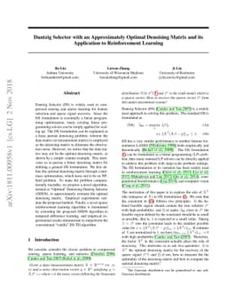 Dantzig Selector with an Approximately Optimal Denoising Matrix and its
  Application to Reinforcement Learning