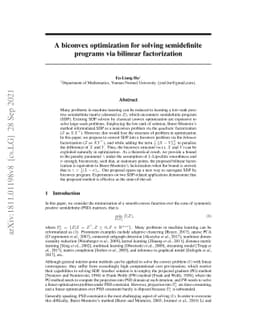 A biconvex optimization for solving semidefinite programs via bilinear
  factorization