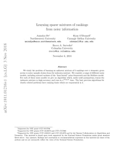 Learning sparse mixtures of rankings from noisy information
