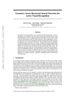 Geometry-Aware Recurrent Neural Networks for Active Visual Recognition