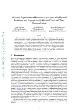 Validated Asynchronous Byzantine Agreement with Optimal Resilience and
  Asymptotically Optimal Time and Word Communication