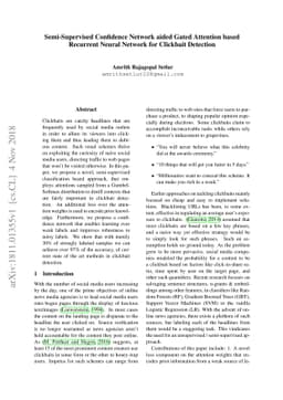 Semi-Supervised Confidence Network aided Gated Attention based Recurrent
  Neural Network for Clickbait Detection
