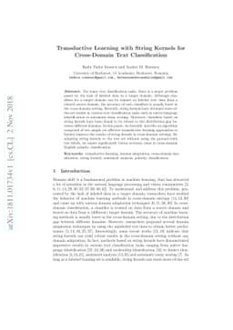Transductive Learning with String Kernels for Cross-Domain Text
  Classification