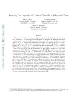 Learning Two Layer Rectified Neural Networks in Polynomial Time