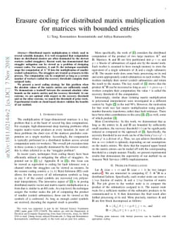 Erasure coding for distributed matrix multiplication for matrices with
  bounded entries