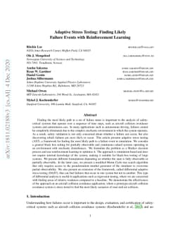 Adaptive Stress Testing: Finding Likely Failure Events with
  Reinforcement Learning