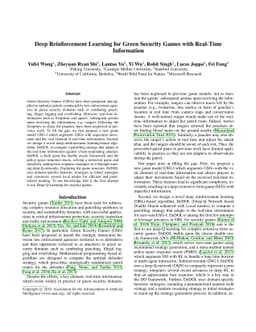 Deep Reinforcement Learning for Green Security Games with Real-Time
  Information
