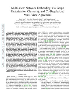 Multi-View Network Embedding Via Graph Factorization Clustering and
  Co-Regularized Multi-View Agreement