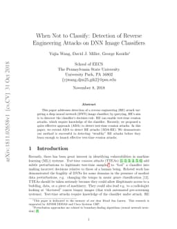 When Not to Classify: Detection of Reverse Engineering Attacks on DNN
  Image Classifiers