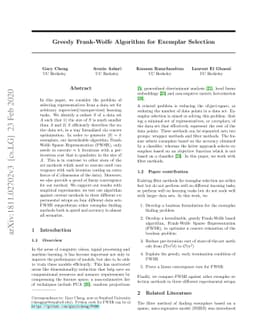 Greedy Frank-Wolfe Algorithm for Exemplar Selection