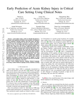 Early Prediction of Acute Kidney Injury in Critical Care Setting Using
  Clinical Notes