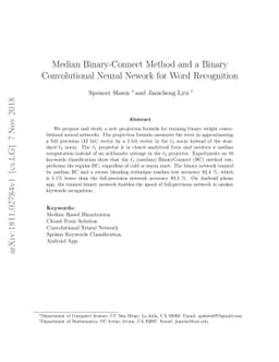 Median Binary-Connect Method and a Binary Convolutional Neural Nework
  for Word Recognition