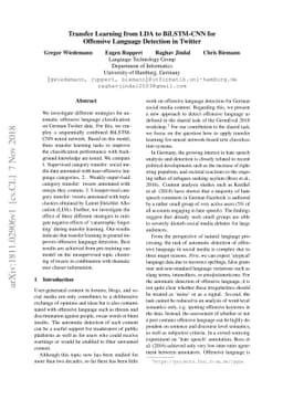 Transfer Learning from LDA to BiLSTM-CNN for Offensive Language
  Detection in Twitter