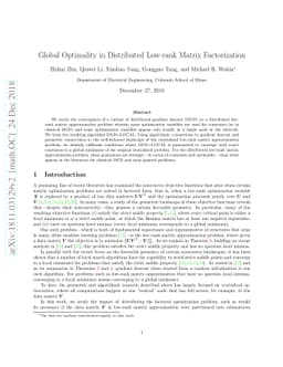 Global Optimality in Distributed Low-rank Matrix Factorization
