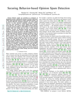 Securing Behavior-based Opinion Spam Detection