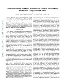 Imitation Learning for Object Manipulation Based on Position/Force
  Information Using Bilateral Control