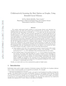 Collaboratively Learning the Best Option on Graphs, Using Bounded Local
  Memory