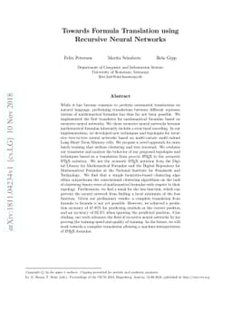 Towards Formula Translation using Recursive Neural Networks