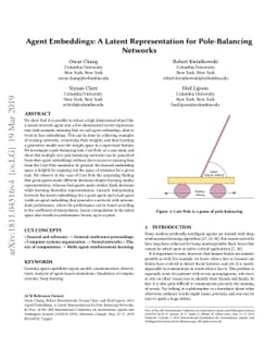 Agent Embeddings: A Latent Representation for Pole-Balancing Networks