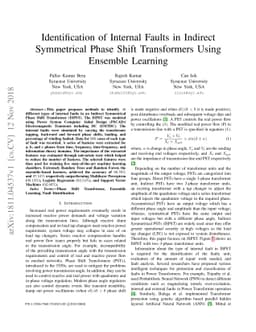 Identification of Internal Faults in Indirect Symmetrical Phase Shift
  Transformers Using Ensemble Learning