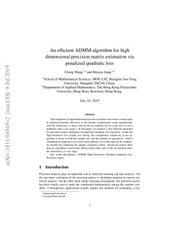 An efficient ADMM algorithm for high dimensional precision matrix
  estimation via penalized quadratic loss