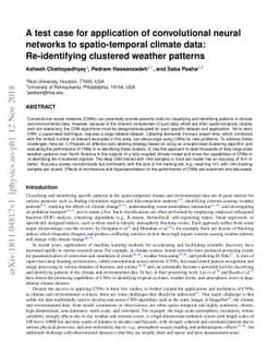 A test case for application of convolutional neural networks to
  spatio-temporal climate data: Re-identifying clustered weather patterns