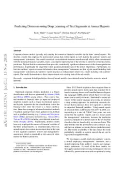 Predicting Distresses using Deep Learning of Text Segments in Annual
  Reports
