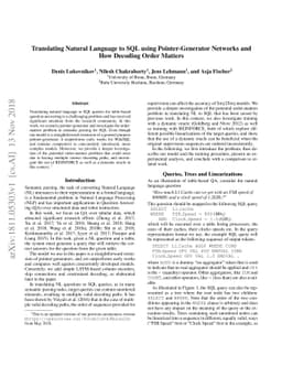 Translating Natural Language to SQL using Pointer-Generator Networks and
  How Decoding Order Matters