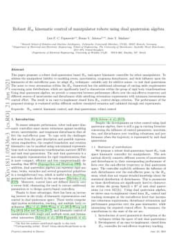 Robust H-infinity kinematic control of manipulator robots using dual
  quaternion algebra