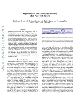 Argumentation for Explainable Scheduling (Full Paper with Proofs)