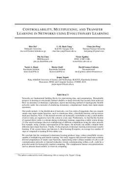 Controllability, Multiplexing, and Transfer Learning in Networks using
  Evolutionary Learning