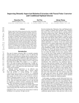 Improving Distantly Supervised Relation Extraction with Neural Noise
  Converter and Conditional Optimal Selector