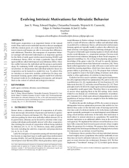 Evolving intrinsic motivations for altruistic behavior