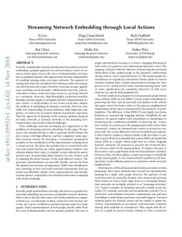 Streaming Network Embedding through Local Actions