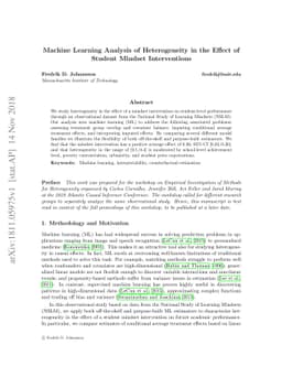 Machine Learning Analysis of Heterogeneity in the Effect of Student
  Mindset Interventions
