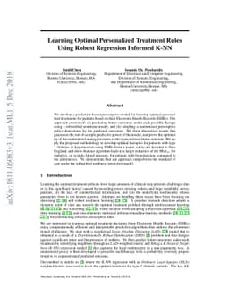 Learning Optimal Personalized Treatment Rules Using Robust Regression
  Informed K-NN