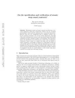 On the specification and verification of atomic swap smart contracts