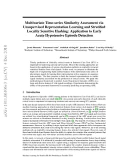 Multivariate Time-series Similarity Assessment via Unsupervised
  Representation Learning and Stratified Locality Sensitive Hashing:
  Application to Early Acute Hypotensive Episode Detection