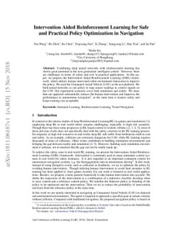 Intervention Aided Reinforcement Learning for Safe and Practical Policy
  Optimization in Navigation