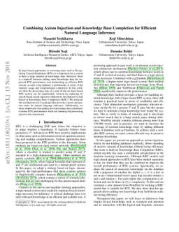 Combining Axiom Injection and Knowledge Base Completion for Efficient
  Natural Language Inference