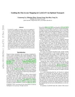 Guiding the One-to-one Mapping in CycleGAN via Optimal Transport