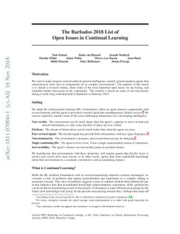 The Barbados 2018 List of Open Issues in Continual Learning