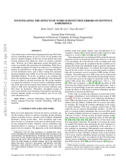 Investigating the Effects of Word Substitution Errors on Sentence
  Embeddings