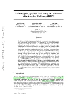 Modelling the Dynamic Joint Policy of Teammates with Attention
  Multi-agent DDPG