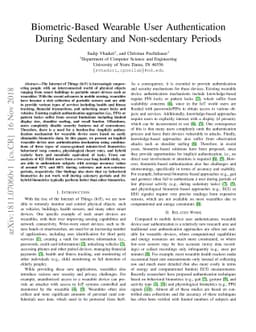 Biometric-Based Wearable User Authentication During Sedentary and
  Non-sedentary Periods